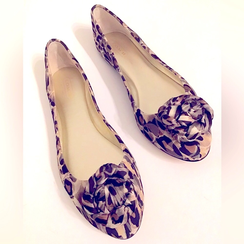 COACH, Mimsy Women's Animal Leopard Print Ballet Flats with Fabric Bow, Size 8.5